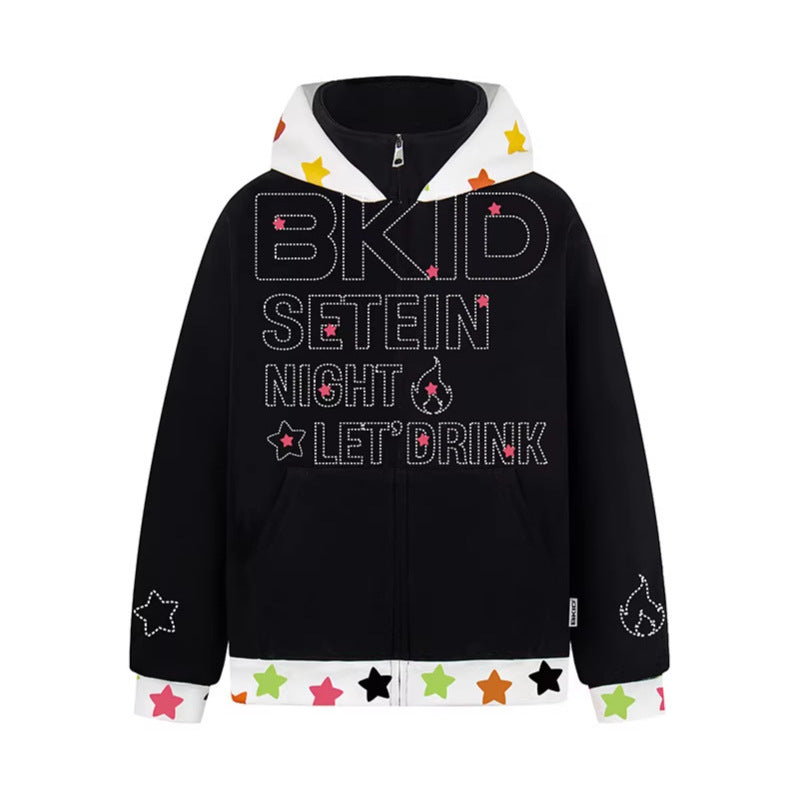 black hoodie with stars