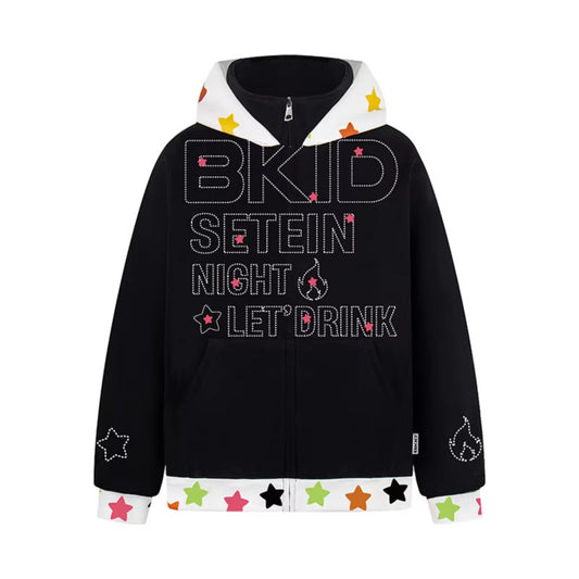 black hoodie with stars
