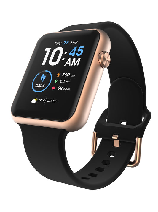 Fusion 3 Unisex Adult Rectangular Smart Watch, Black, Silicone Strap